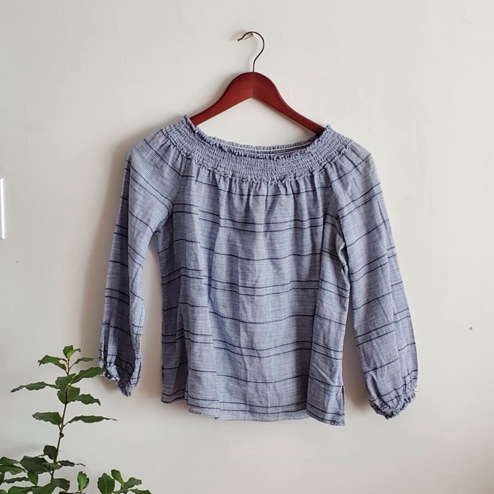 Rag & Bone Drew Blue Striped Off the Shoulder Top L - Picture 3 of 10